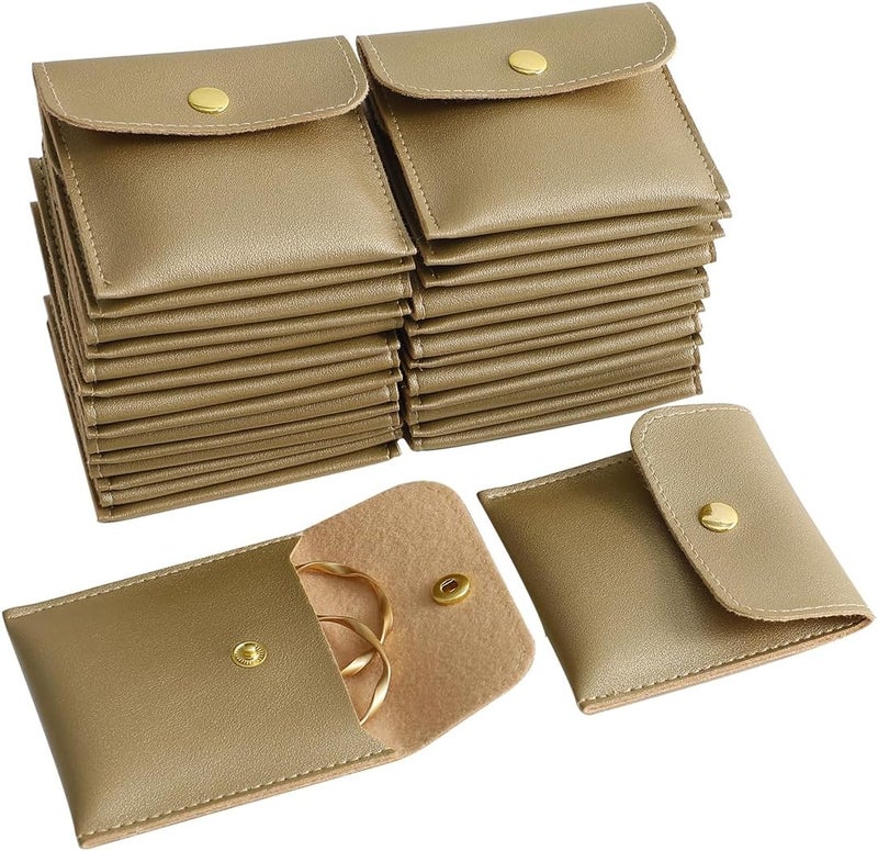 Handmade 40pcs PU Leather Small Bags for Jewelry 8 x 8cm Snap Button Jewelry Packaging Bag Gold Luxury Small Favor Bags Jewelry Gift Bags for Earrings Necklaces Bracelet Ring - Image 1